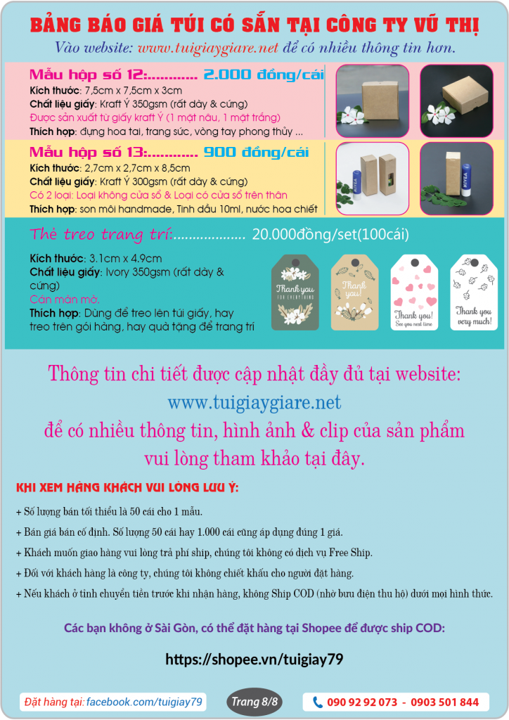 bảng giá hộp giấy kraft