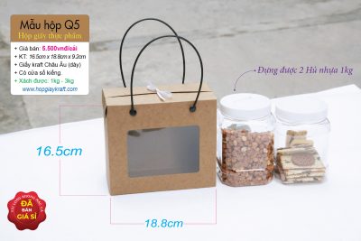 Hộp giấy thực phẩm - đựng khô mực, hạt điều, đậu phộng, 2 hủ nhựa 800ml hoặc 1kg