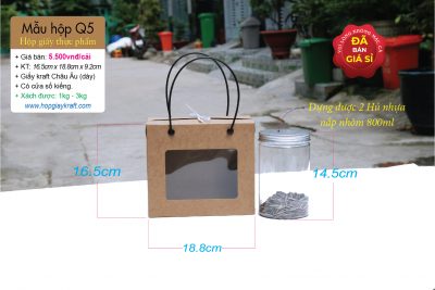 Hộp giấy thực phẩm - đựng khô mực, hạt điều, đậu phộng, 2 hủ nhựa 800ml hoặc 1kg