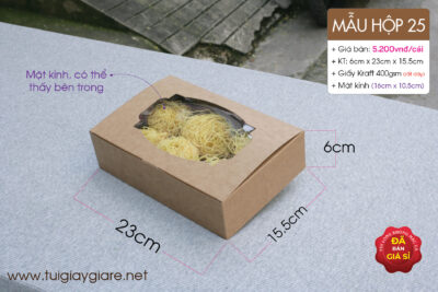 Hộp giấy kraft nắp ngang có mặt kính đựng thực phẩm khô, nông sản sạch, tôm khô, cá khô